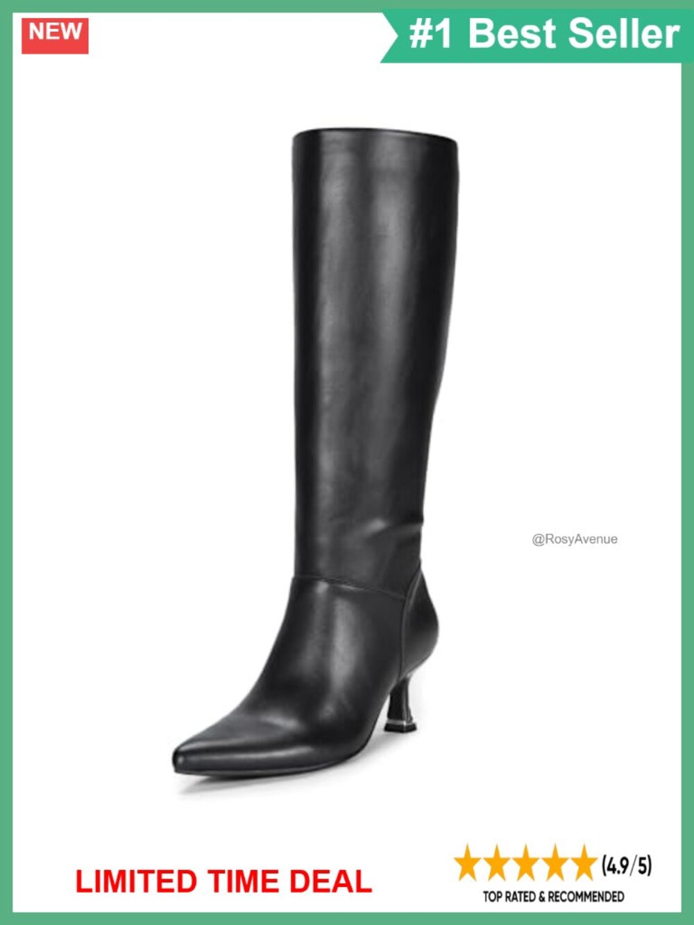 Pointed Toe Kitten Heel Knee High Dress Boots Faux Leather